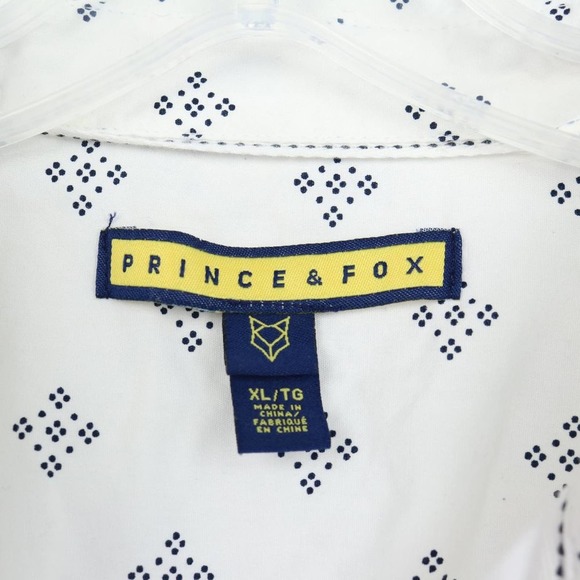 Prince & Fox White Cotton Shirt Blue Dot Button Down Shirt - Picture 3 of 5